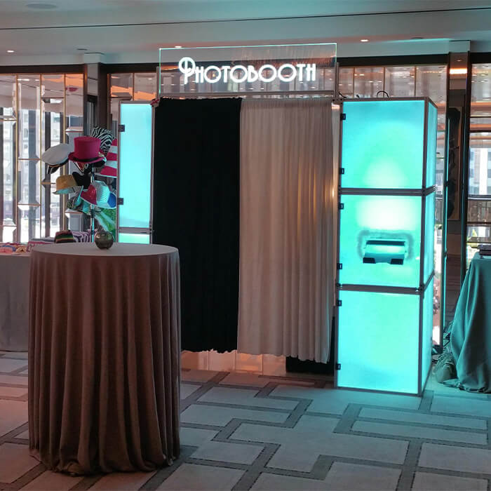 corporate photo booth rental teal decor